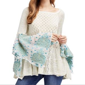 New Free People Pointelle Breeze Sweater Bell Sleeve Open Knit Size Small